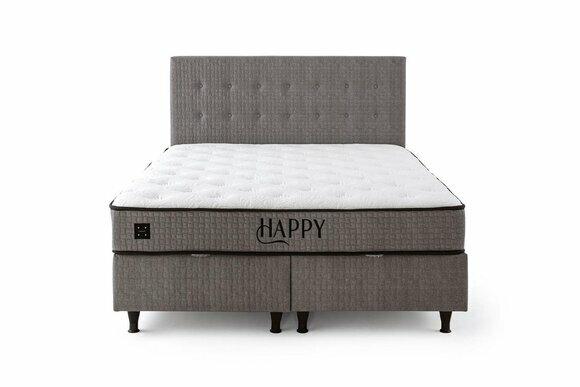 Schickes Graues Doppelbett Designer Rechteckiges Textilbett Polsterbett