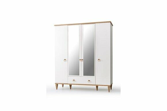Weißer 4-Türiger Glasschrank Moderne Schlafzimmer Schränke Holz Möbel