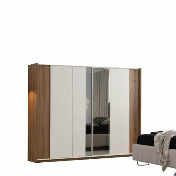Weiß-Brauner Schlafzimmer Kleiderschrank Luxuriöser Spiegelschrank Neu