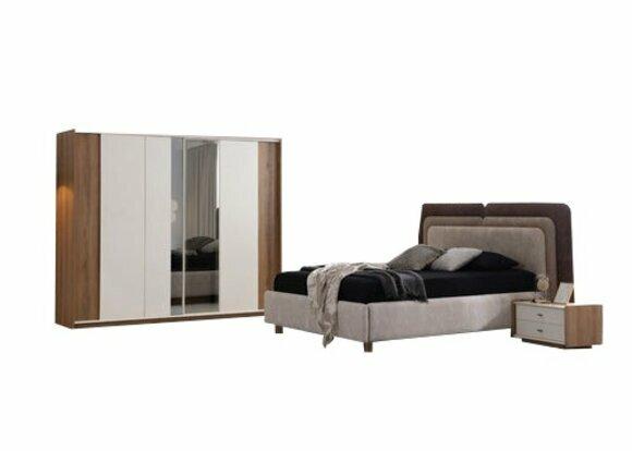 Luxuriöse Helle Schlafzimmer Garnitur Doppelbett 2x Nachtkonsole Schrank