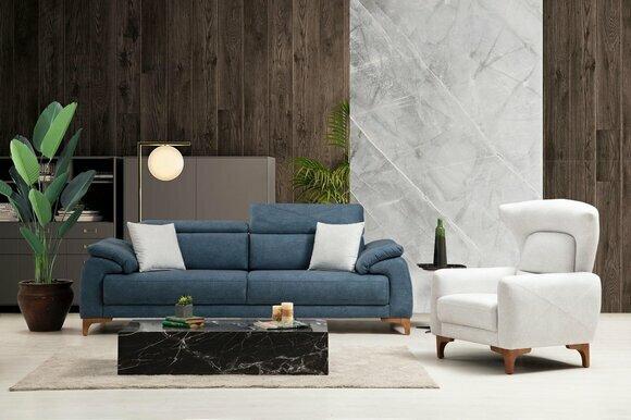 Komplett Sofa Couch Dreisitzer Weiß Sessel Wohnzimmer Sofagarnitur 3tlg