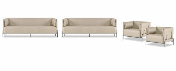 Hellbeige Arbeitszimmer Möbel Designer 2x 3-Sitzer Leder Sessel 4tlg