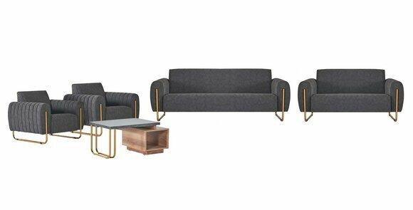 Luxuriöse Graue Polstergarnitur Designer Sofas Edler Holz Couchtisch