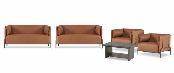 Arbeitszimmer-Set 5tlg Braun 2x 2-Sitzer Sofas 2x Sessel Grau Couchtisch
