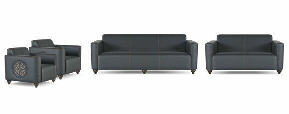 Arbeitszimmer-Set 4tlg 3-Sitzer 2-Sitzer 2x Sessel Schwarz Einfarbig