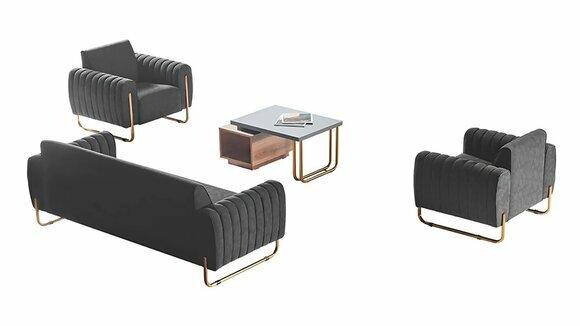 Arbeitszimmer Stoffsofas Set 3-Sitzer 2x Sessel Couchtisch Modern Stil