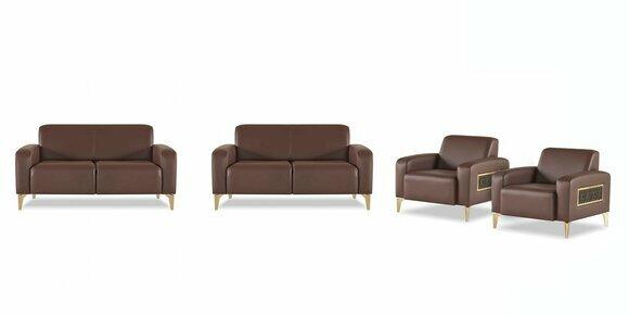 Arbeitszimmer-Set 4tlg 2x 2-Sitzer mit 2x Sessel Braun Einfarbig Modern