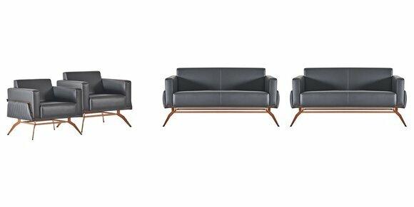 Sofas 4tlg Arbeitszimmer Set 2-Sitzer Sessel Grau Einfarbig Wohnzimmer