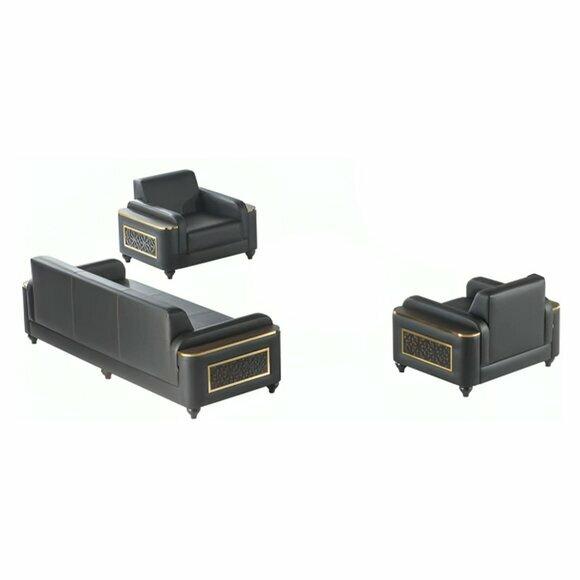 Sofa-Set 3tlg 3-Sitzer 2x Sessel Schwarz Farbe Wohnzimmer Arbeitszimmer