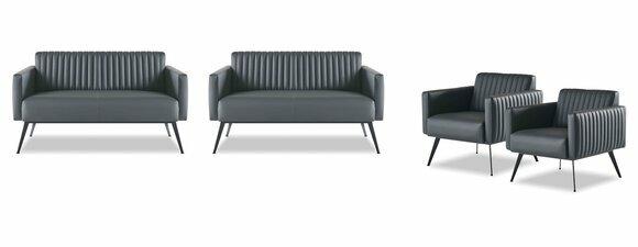 Arbeitszimmer-Set 4tlg 2x 2-Sitzer 2x Sessel Schwarz Einfarbig Modern