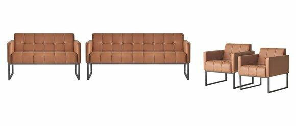 Arbeitszimmer-Set 4tlg 2x 3-Sitzer 2x Sessel Braun Einfarbig Modern Stil