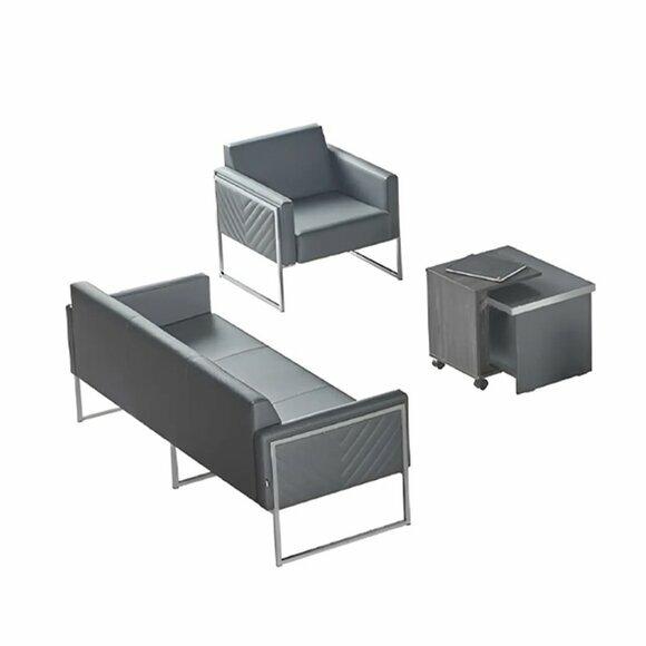Arbeitszimmer-Set 3tlg 3-Sitzer Sessel Couchtish Grau Einfarbig Modern