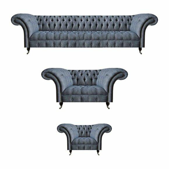 Hellgraue Chesterfield Sofas Designer Garnitur Wohnzimmer Couchen 3tlg