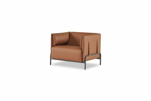 Sessel Braun Einfarbig Modern Arbeitszimmer Wohnzimmer Edelstahlfuße