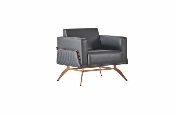 Sessel Schwarz Einfarbig Modern Design 1-Sitzer Arbeitszimmer Edelstahl