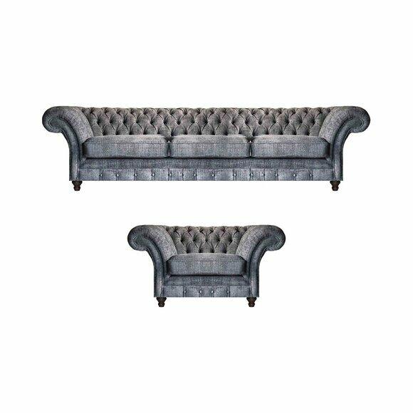 Schicke Chesterfield Couchen Bettfunktion Sofas Edler Lehnsessel 2tlg