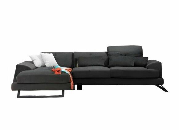 Ecksofa Modern L-Form Design Schwarz Einfarbig mit Kisset Textil Material