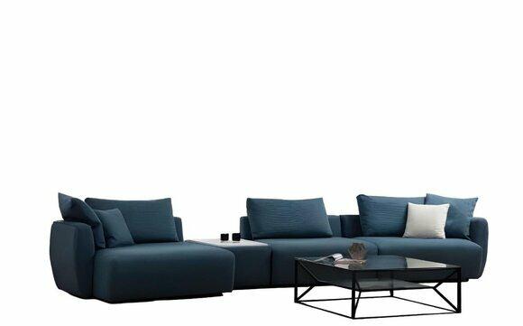 Luxuriöses Blaues Ecksofa Moderne L-Form Couch Wohnzimmer Polster Sofa