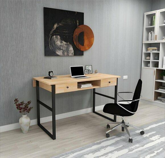 Hellbrauner Metalltisch Robuste Holz Tischplatte Edle Büro Schreibtische