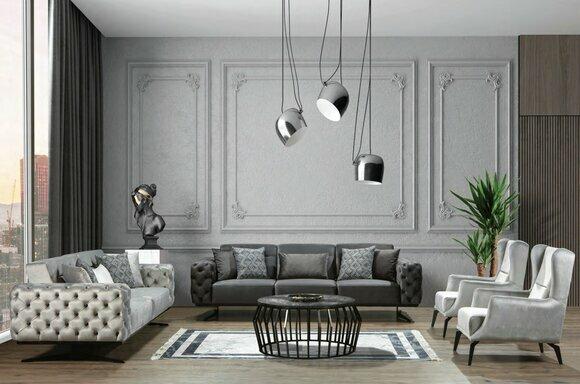 Designer Graue Couchgarnitur Wohnzimmer 4-Sitzer Dreisitzer Sessel 4tlg