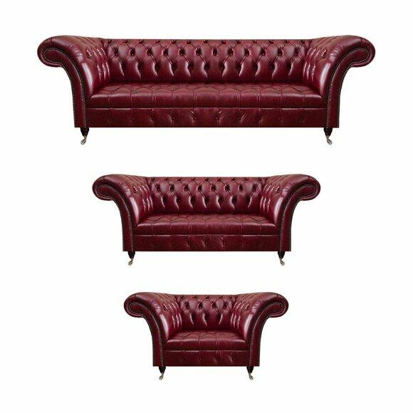 Rote Chesterfield Sofas Edle Wohnzimmer Ledercouchen Lehnsessel 3tlg