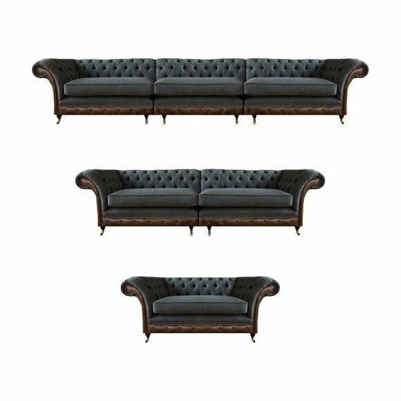 Graue Luxus Chesterfield Garnitur Polstermöbel Designer Sofas 3tlg Set