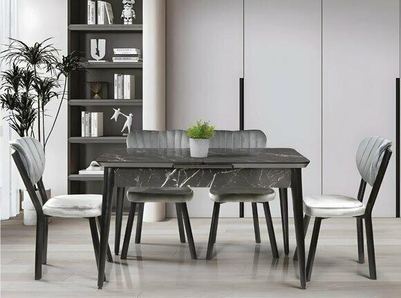 Exklusiver Grau-weißer Esszimmer Esstisch Rechteckiger Edler Holz Tisch