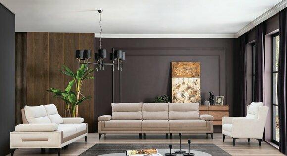 Exklusive Beige Sofagarnitur Designer Polstermöbel Textil Sessel 3tlg Set