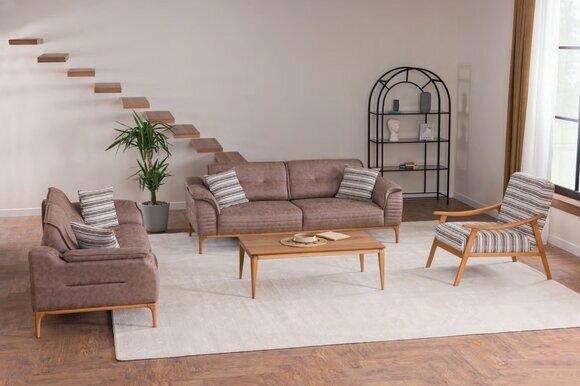 Hellbraune Wohnzimmer Sitzgarnitur Luxuriöse 2x Polster 3-Sitzer Sessel