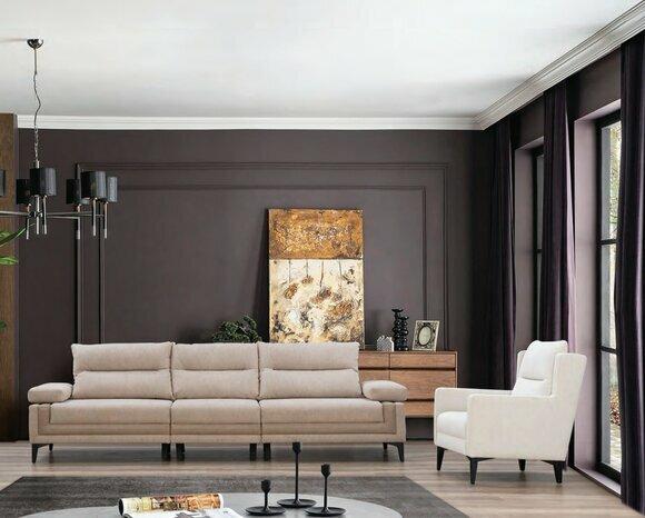 Stilvolle Weiß-Beige Wohnzimmer Sitzgarnitur Luxuriöser Viersitzer Sessel