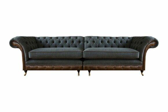 Grau-Braunes Chesterfield Textilsofa Designer Zweisitzer Wohnzimmer Couch