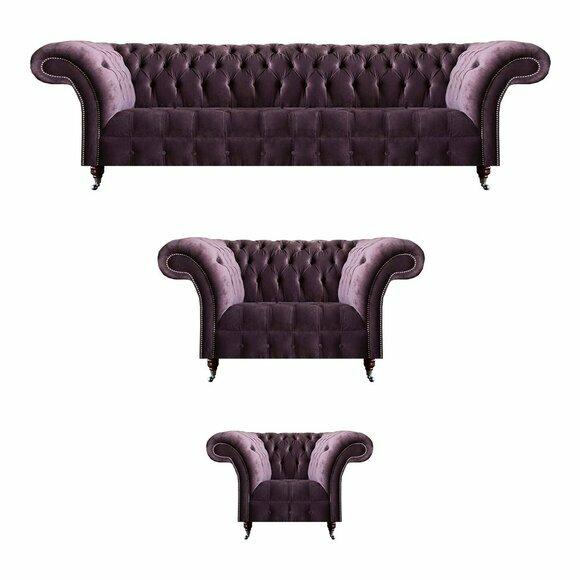 Exklusive Lila Chesterfield Wohnzimmer Polstergarnitur Designer Couchen
