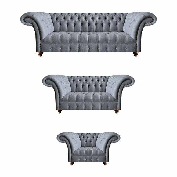 Chesterfield Edle Textilgarnitur Designer 3-Sitzer Zweisitzer Lehnsessel