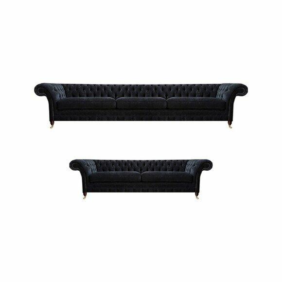 Schwarze Chesterfield Polstercouchen Designer Wohnzimmer Textil Sofas