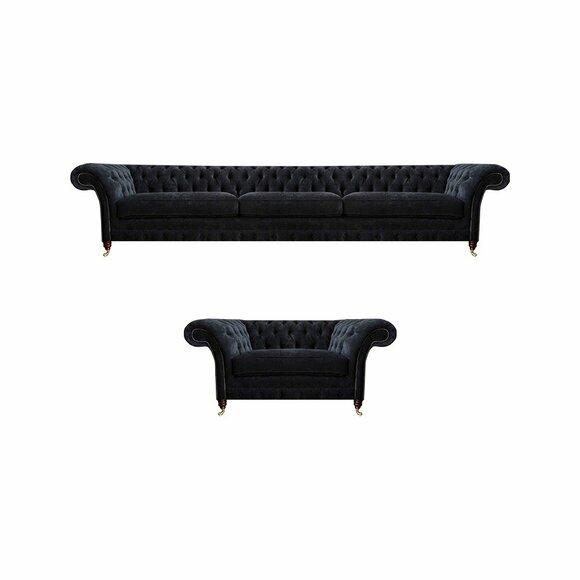 Wohnzimmer Schwarze Chesterfield Sofagarnitur Designer Stoffsofa Sessel
