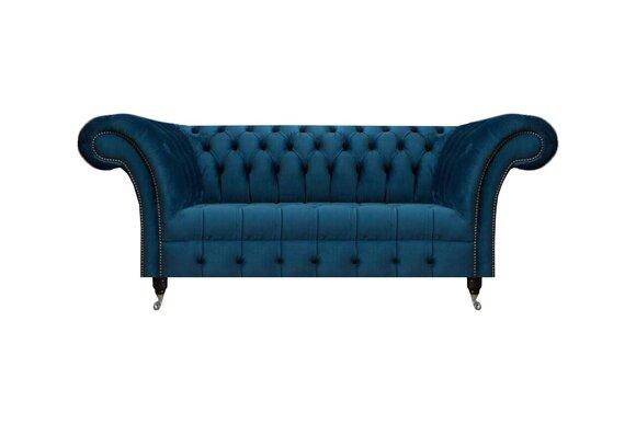 Dunkelblaue Chesterfield Polstercouch Designer Wohnzimmer Textil Sofa