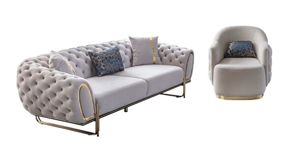 Chesterfield Weißes Sofa Set Edler 3-Sitzer Sessel 2tlg