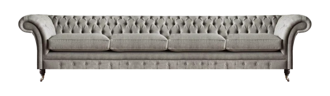 Hellgraues Chesterfield Polstersofa Designer 4-Sitzer Textil Sitzmöbel