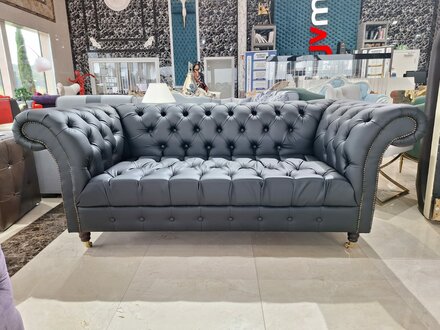 Schwarz Sofa 3-Sitzer Stoff Holz Modern Chesterfield Design Luxus Sofort