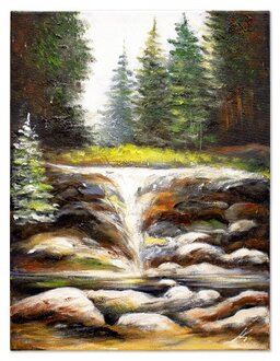 Wasserfall im Wald Handarbeit Ölbilder Gemälde Leinwand Ölbild G119039