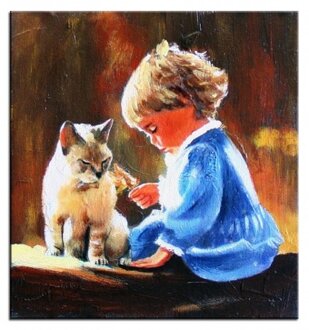 Kind und Katze Handarbeit Ölbilder Gemälde Leinwand Ölbild Bild G04047