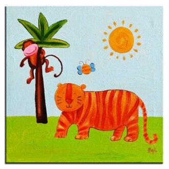 „Tiger und Affe“ Handarbeit Ölbilder Gemälde Leinwand Ölbild Bild G04054