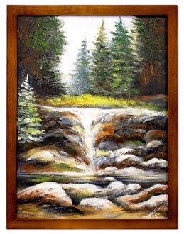 Wasserfall im Wald Handarbeit Ölbilder Gemälde Leinwand Ölbild G119897