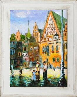 Stadtplatz im Sonnenlicht Handarbeit Ölbilder Gemälde Leinwand G03556