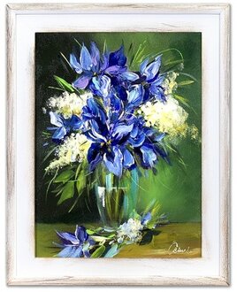 Blaue Blumen Handarbeit Ölbilder Gemälde Leinwand Ölbild Bild G15859