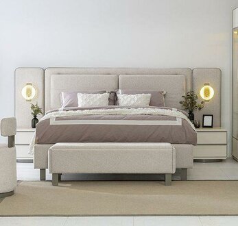 Komplett Schlafzimmer Möbel Set Bett mit Bank 2x Nachttische 3tlg Neu