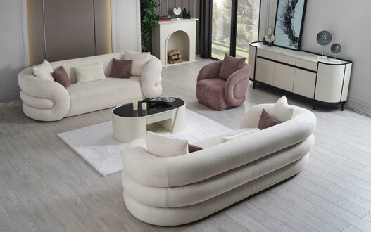 Set 3Sitzer Sofa und Sessel Farbe Weiß 3tlg. neu Designer Wohnzimmer