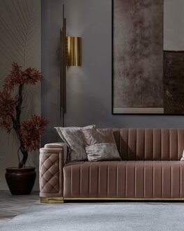 Sofa 3 Sitzer Couch Polster Sitz Garnitur Leder Textil Rosa Neu Modern