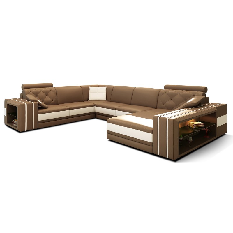 Wohnlandschaft Ecksofa Ledersofa Sofa Couch Polster Sitz Eck Garnitur DonbassB