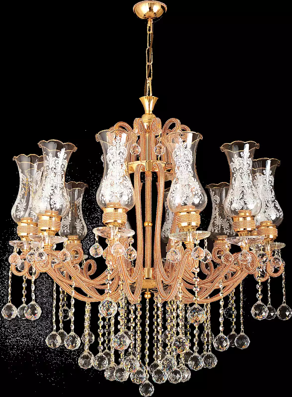 Luxus Deckenleuchter Lüster Kronleuchter Deckenlampe Kristall Gold